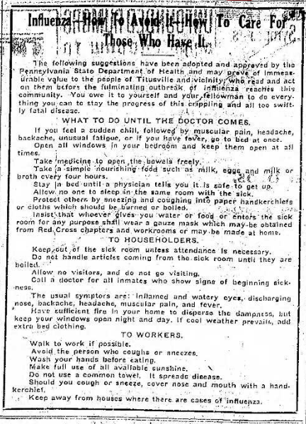 how to care for influenza instructions th 10.14.1918