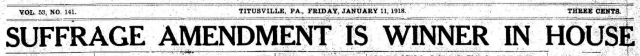 Suffrage Wins in House 1.11.1918 TH
